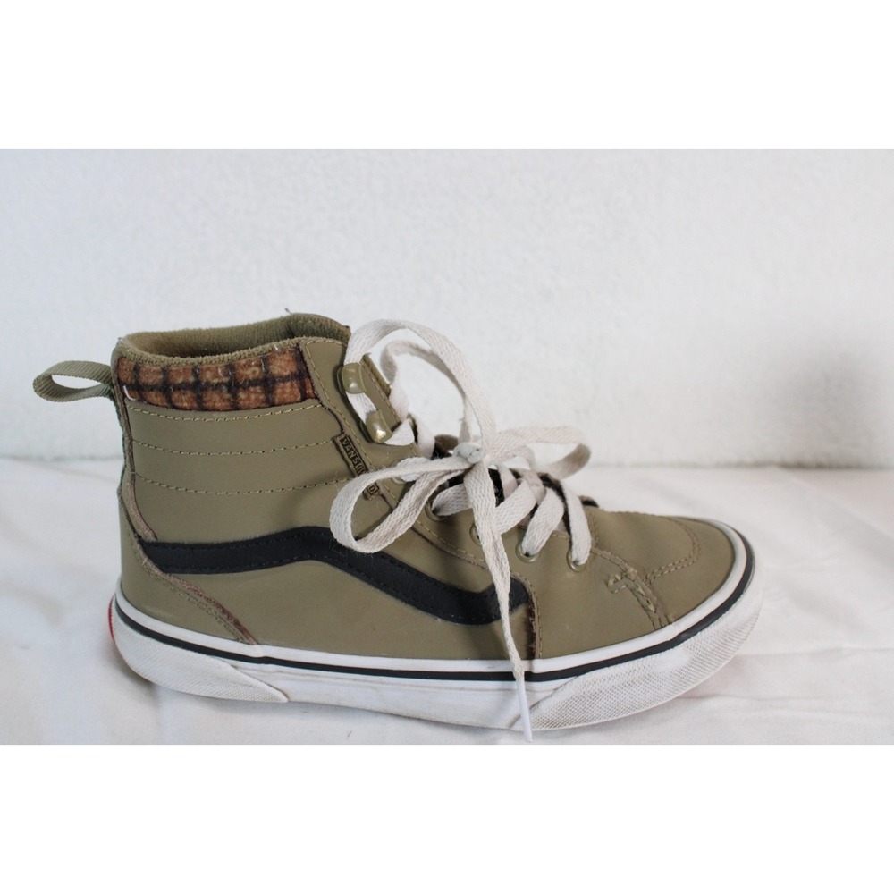 Vans Sk8-Hi MTE Olive Green Leather High Top Sneakers Plaid Collar Mens Kids 2 - Picture 3 of 14